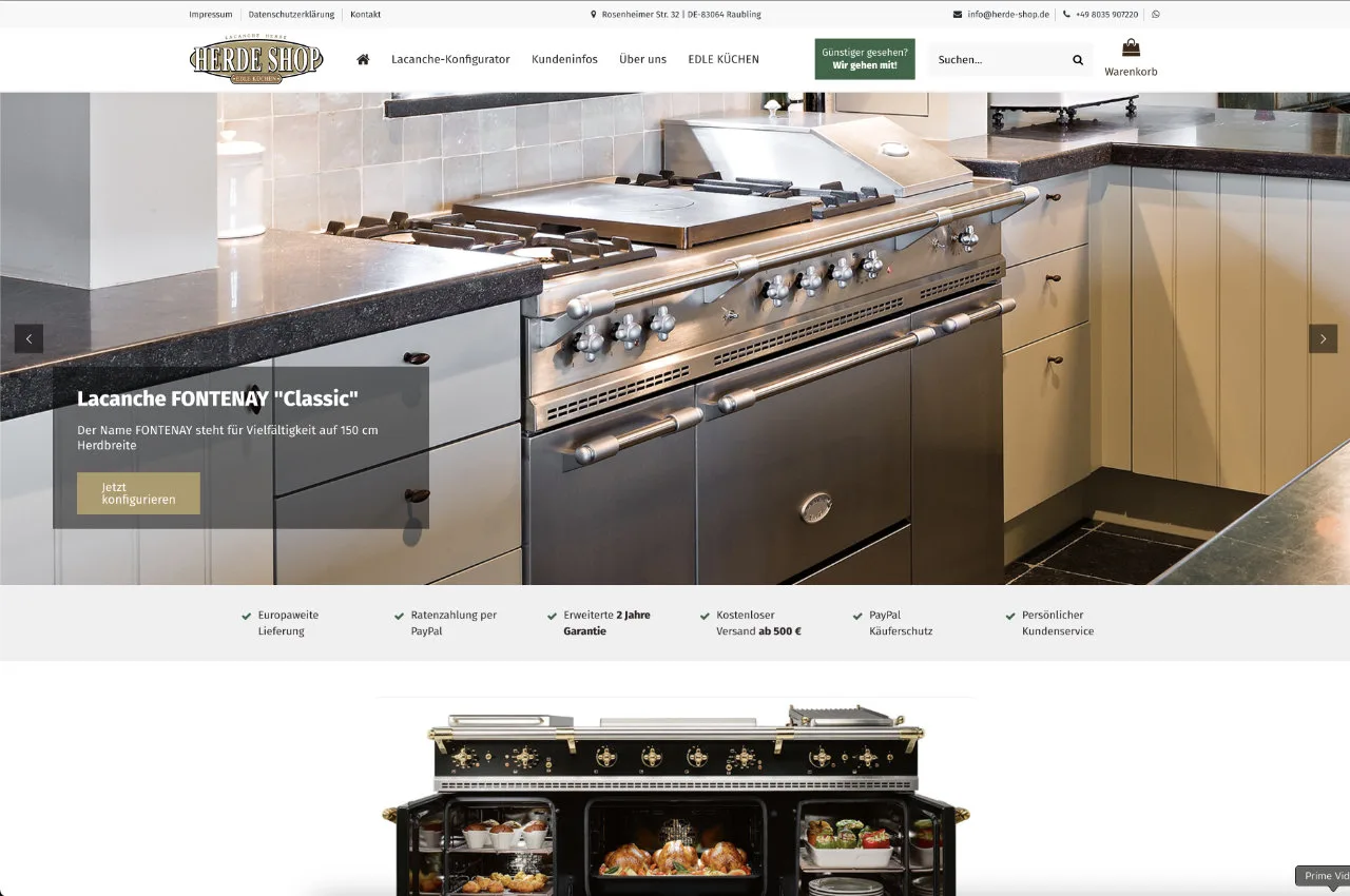 Moderne E-Commerce-Plattform für Herde Shop